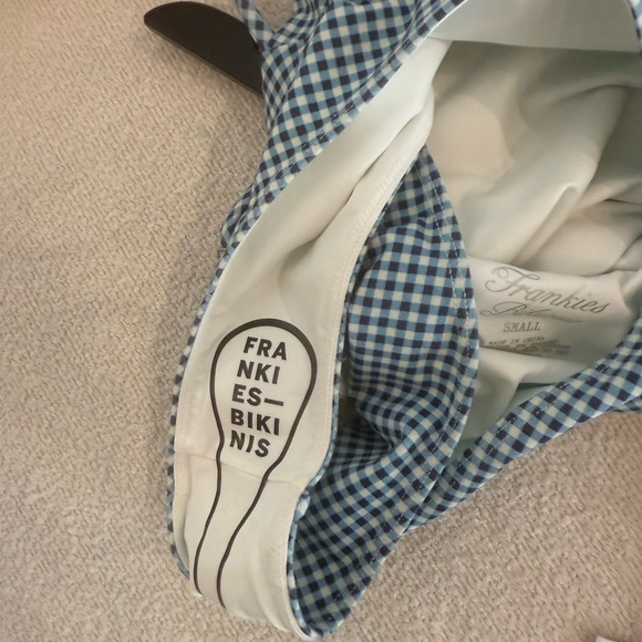 Frankie's Bikinis Blue Checkered Bodysuit with White Floral Accents - Picture 2 of 2